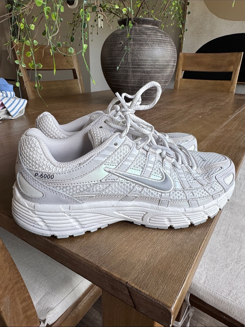 Nike P-6000 Women's White Sneakers with Silver Swoosh